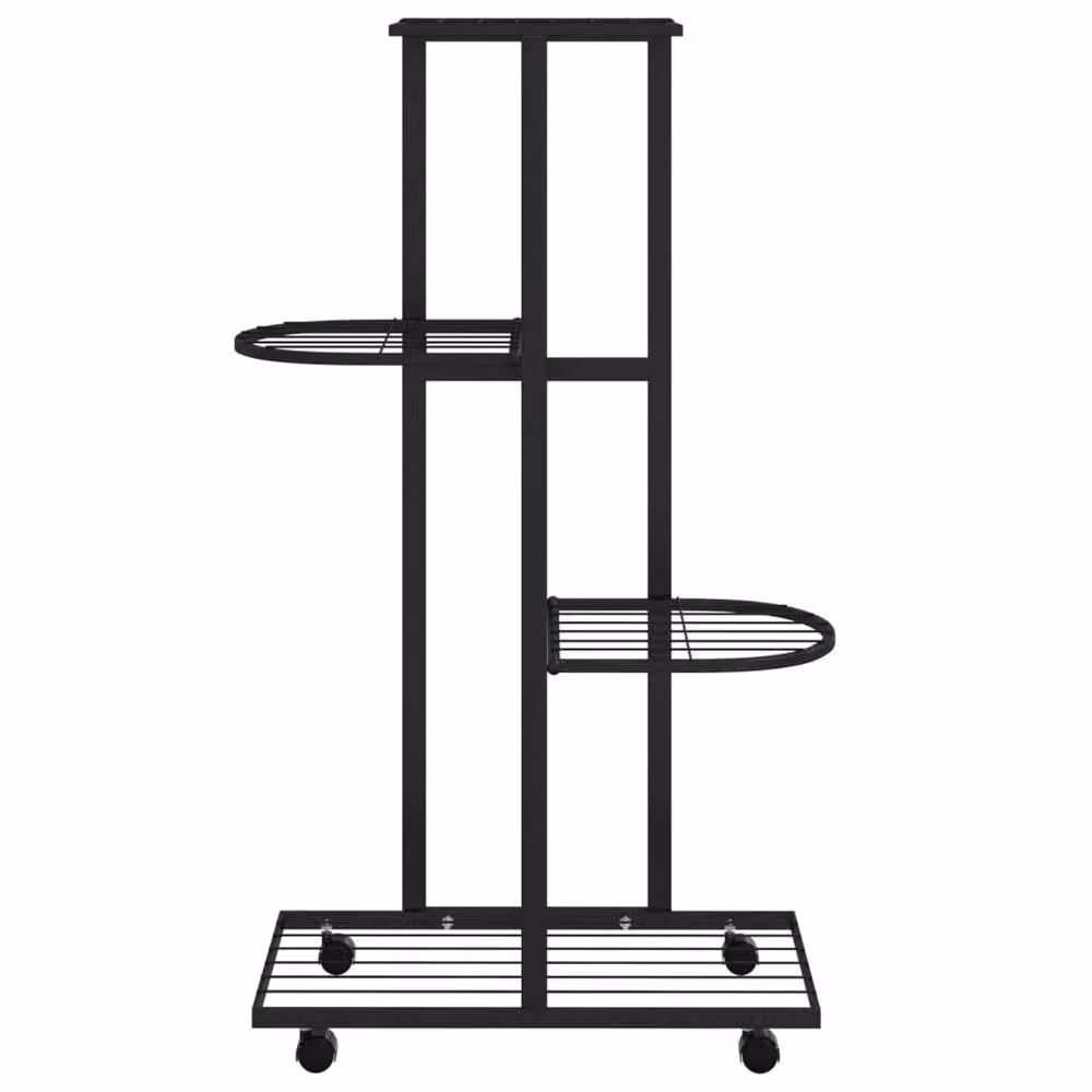 Berkfield Home 4-Tier Metal Flower Stand with Wheels in Black, W/D/H: 44 x 23 x 80 cm – 3