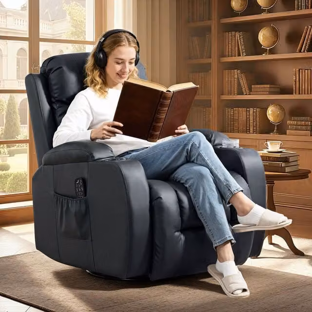 HOMCOM Black Synthetic Leather Massage Recliner Chair with Heat and Remote Control