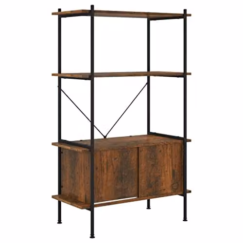 vidaXL 4-Tier Shelving Unit with Cabinet in Brown, W/D/H: 80 x 40 x 130 cm