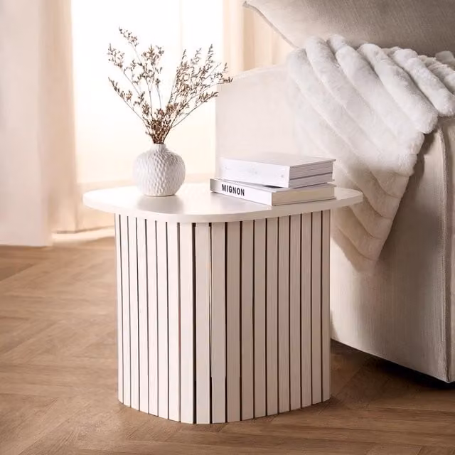 OHS Madison Ribbed Round Side Table in Cream