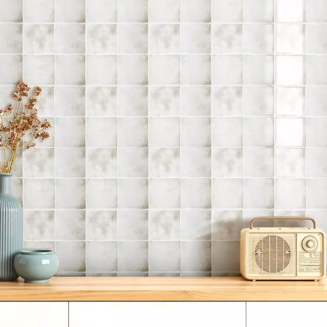 Livingandhome Set of 10 Self Adhesive 3D Square Tile Wallpaper Stickers, White, 23 x 23 cm