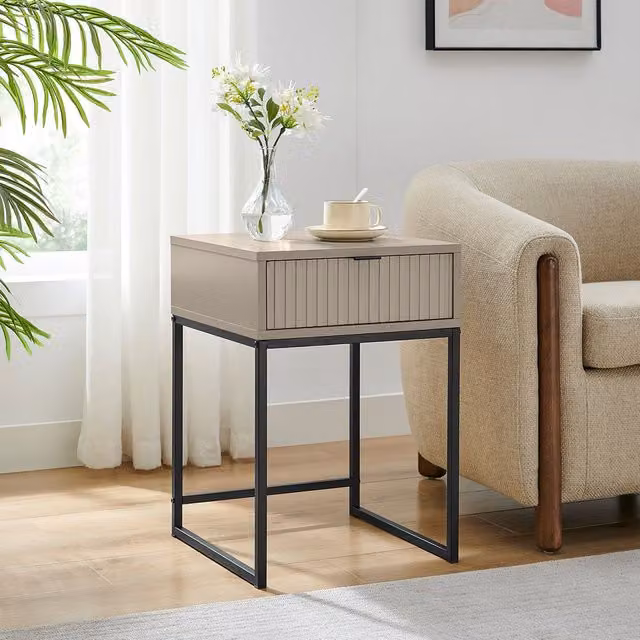 Melody Maison Hesley One Drawer Bedside Table in Grey and Black