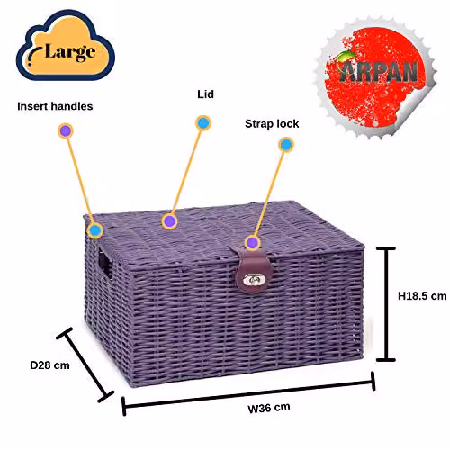 Arpan Large Resin Woven Storage Basket with Lid and Lock in Purple – 4