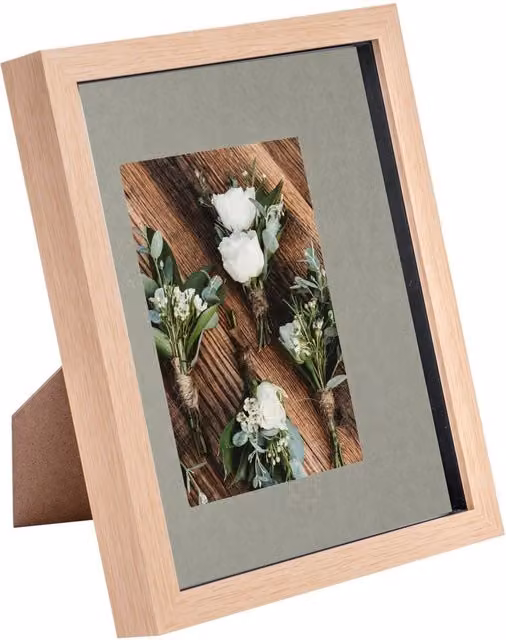 Nicola Spring Single Rectangular 3D Shadow Box Photo Frame with 4 x 6 Mount in White and Brown – 2