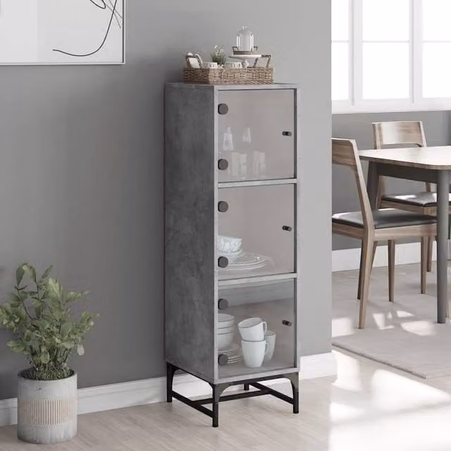 Berkfield Home Highboard with Glass Doors in Concrete Grey, W/D/H: 35 x 37 x 120 cm – 1