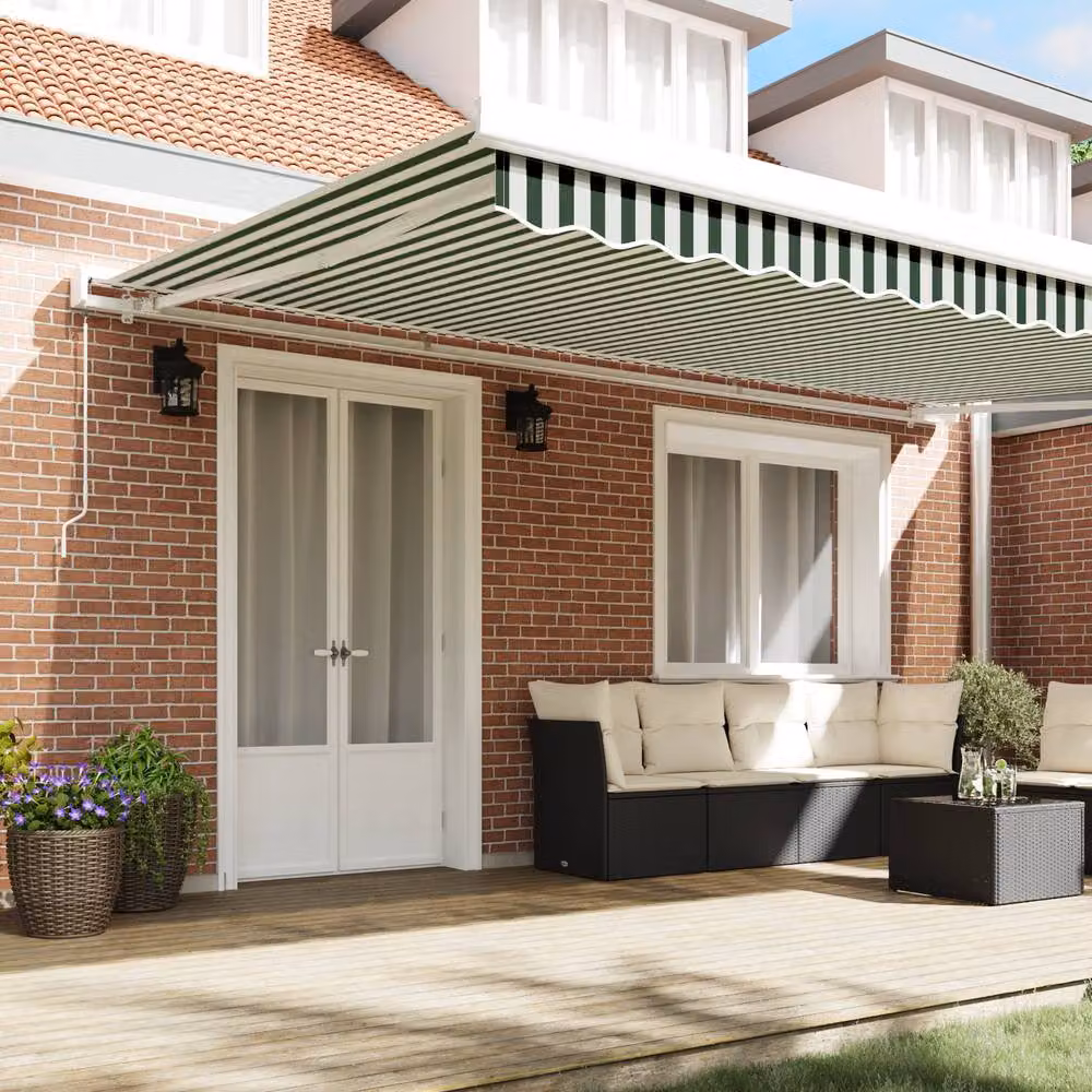 Berkfield Home Replacement Awning Fabric in Green and White Polyester for 5x3 m Frame – 3