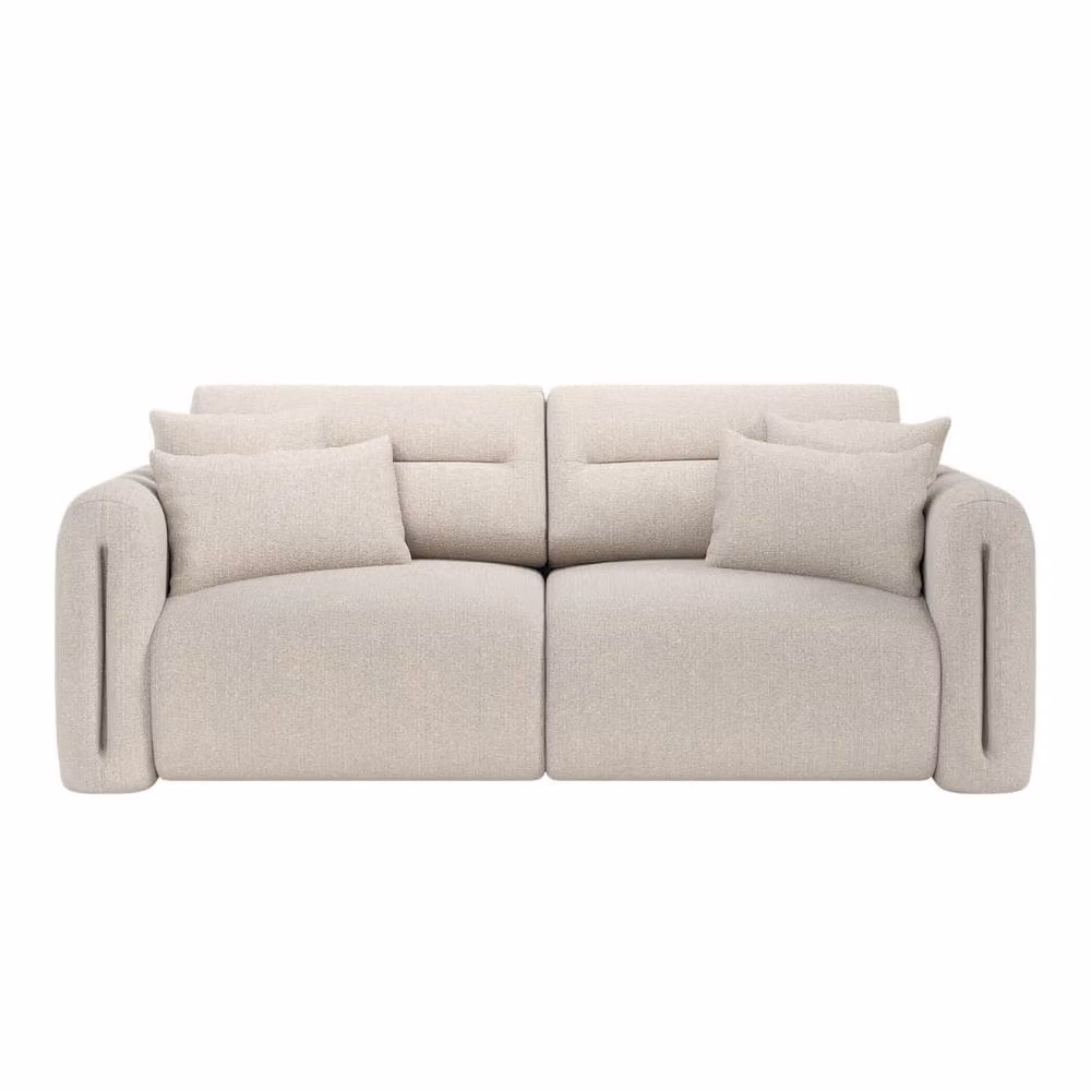 Solace+Co Mabel 3 Seater Fabric and Velvet Sofa in Beige, W/D/H: 211 x 93 x 80 cm – 3