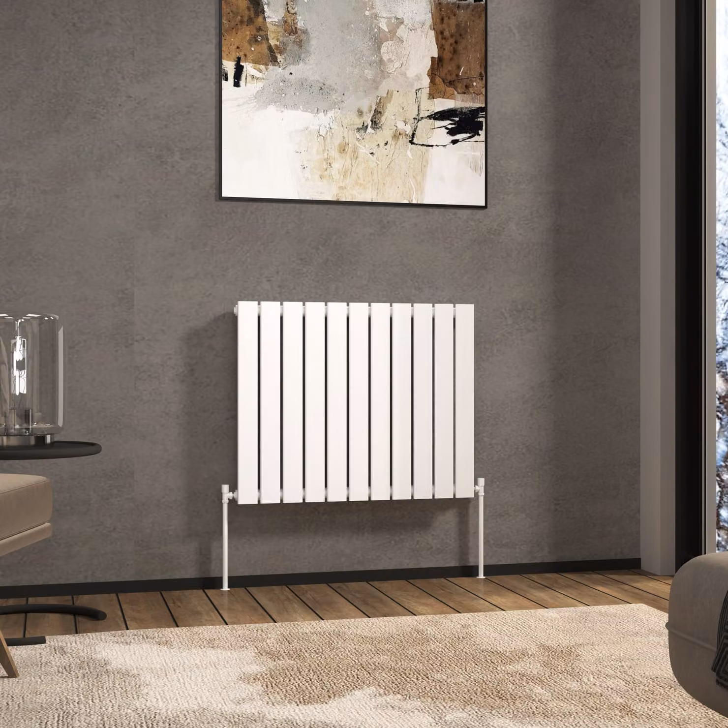 Aurexa White Horizontal Designer Steel Radiator, Wall Mounted, W: 74.8 cm, H: 74.8 cm