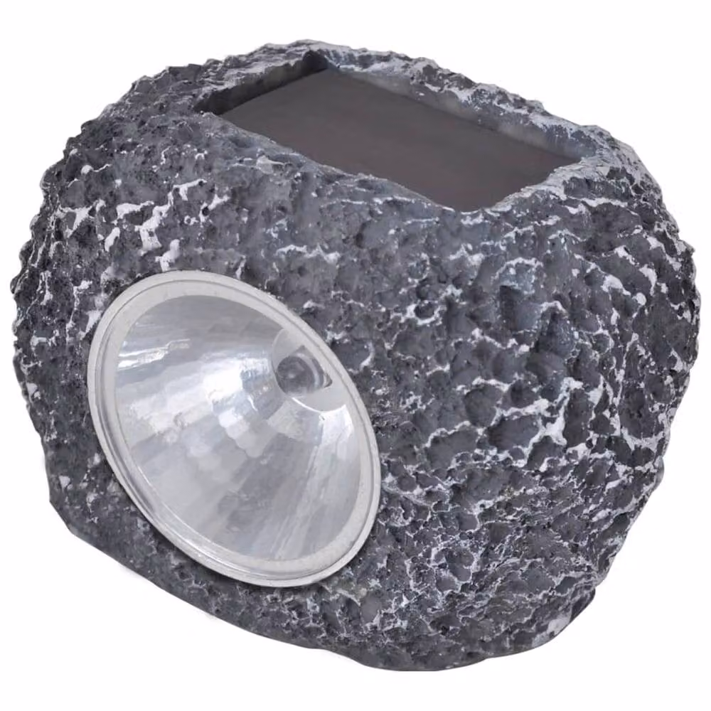 Berkfield Home 12 Piece Set of Solar Powered LED Stone Shape Outdoor Garden Spotlights in Grey – 2