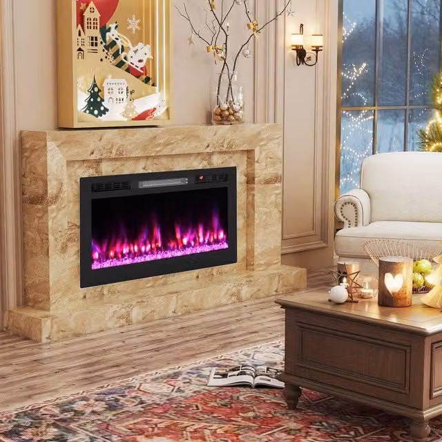 Costway Black Recessed and Wall-Mounted Electric Fireplace Heater with WiFi App Control, 1500W, W: 91.44 cm, H: 91.44 cm, D: 37 cm – 1