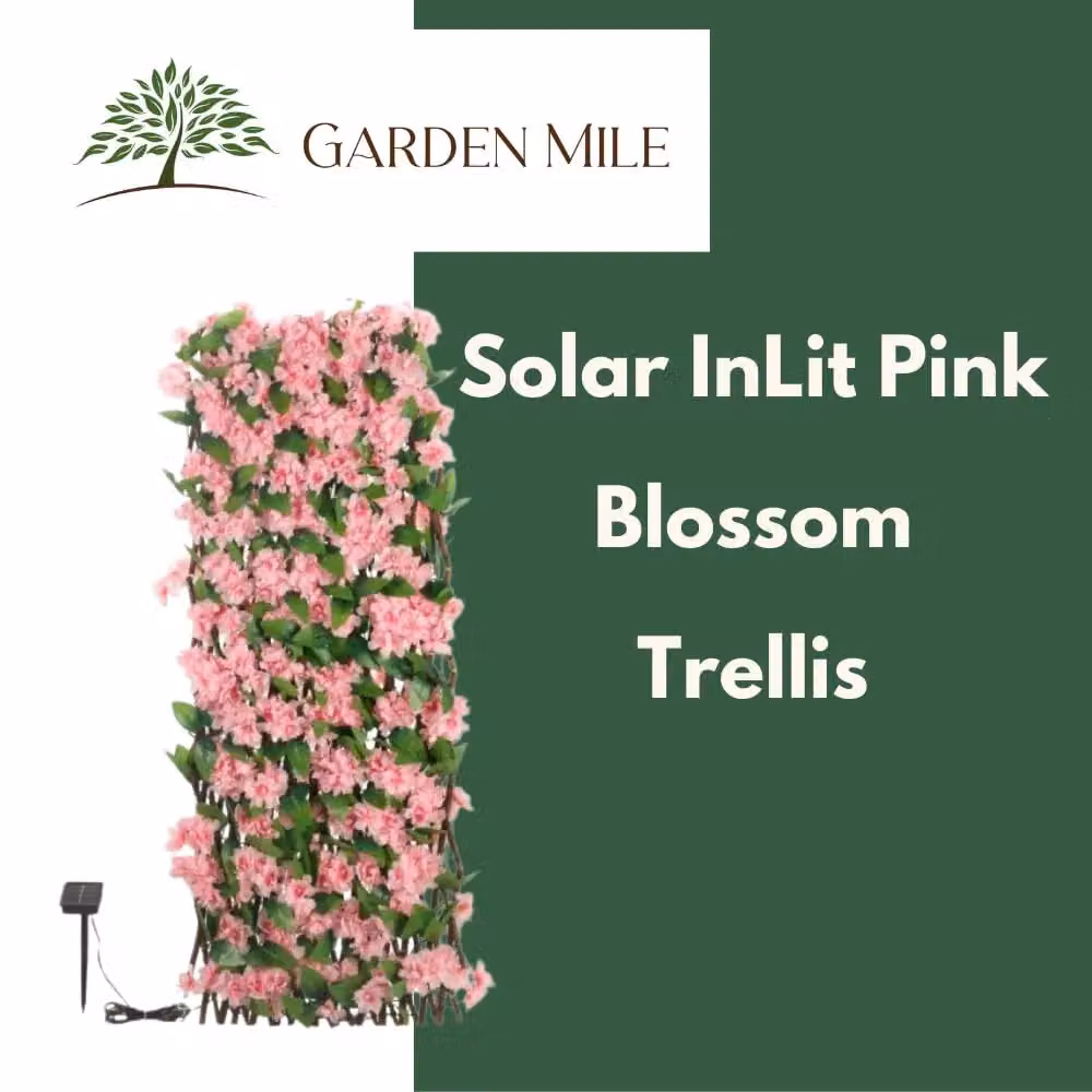Marco Paul Solar Artificial Pink Blossom Flower Wall with LED Warm White Lights, W/H: 60 x 180 cm – 3