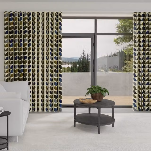Orla Kiely Multi Stem Made to Measure Wave Blackout Eyelet Curtains in Green and Multicolour Floral Cotton