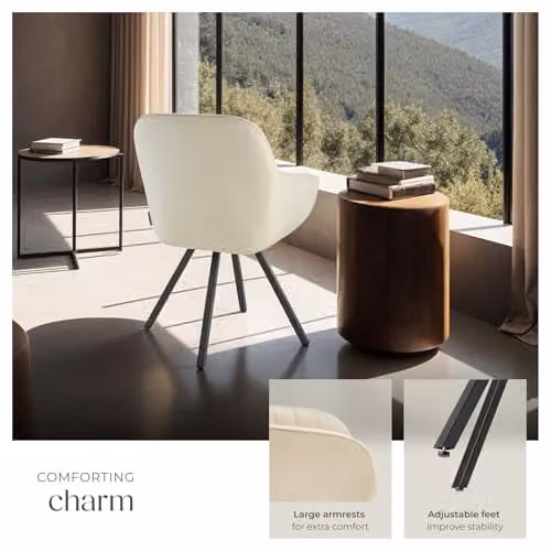 tectake Set of 6 Modern Velvet Armchairs in Beige – 4