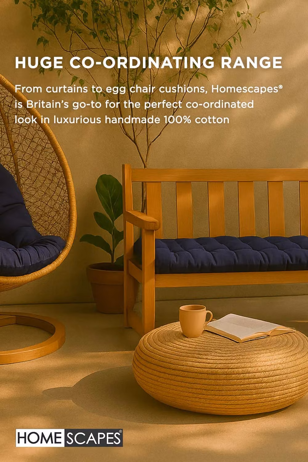 Homescapes Navy Blue 3 Seater Garden Bench Cushion, W: 143 cm, D: 48 cm – 5