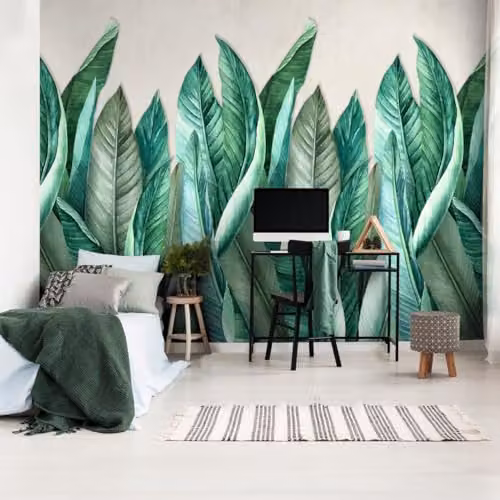 Grandeco A39501 Banana Leaf Textured Floral Wall Mural, Green, W: 159 cm, H: 280 cm