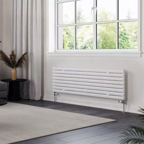 UK Radiators Omeara Axis White Horizontal Designer Radiator with Elliptical Tubes, W: 160 cm, H: 46.4 cm – 2