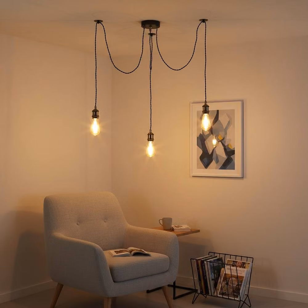 Kairui Lighting 3-Light Spider Pendant Ceiling Light in Black and Gold/Brass with Adjustable Cable and Bulbs Included – 2