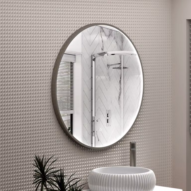 Royal Bathrooms Luxor Round LED Framed Mirror in Silver with Touch Sensor and Demister Pad