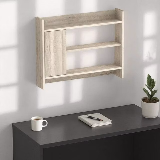 Decortie Fleet Wall-Mounted Shelf Unit with Cabinet in Stone Beige