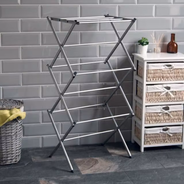 Vida Designs 3 Tier Metal Clothes Airer in Grey and Silver Steel