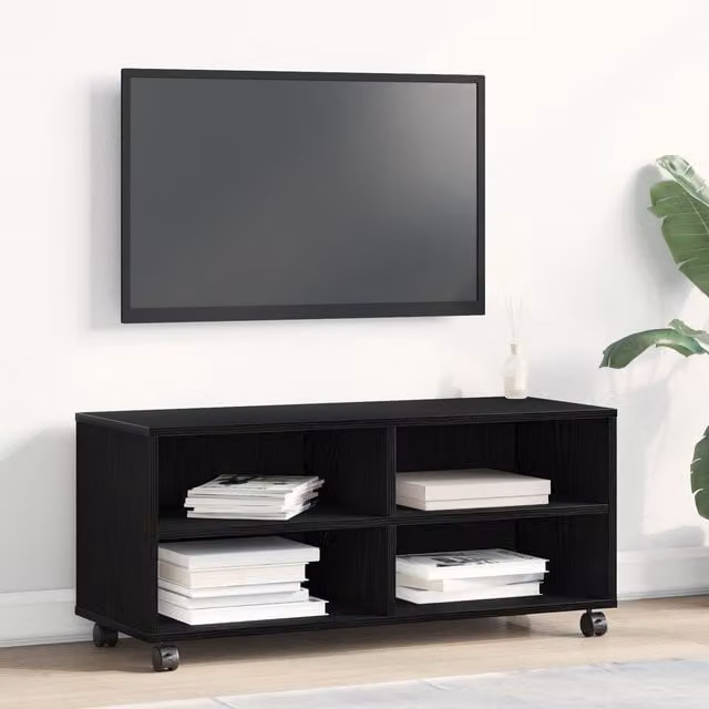Berkfield Home Modern Black TV Cabinet in Matt MDF, W/D/H: 90 x 35 x 35 cm