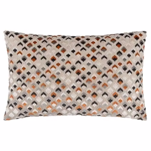 Paoletti Lexington Geometric Velvet Cushion in Orange and Grey, W/D/H: 60 x 40 x 40 cm