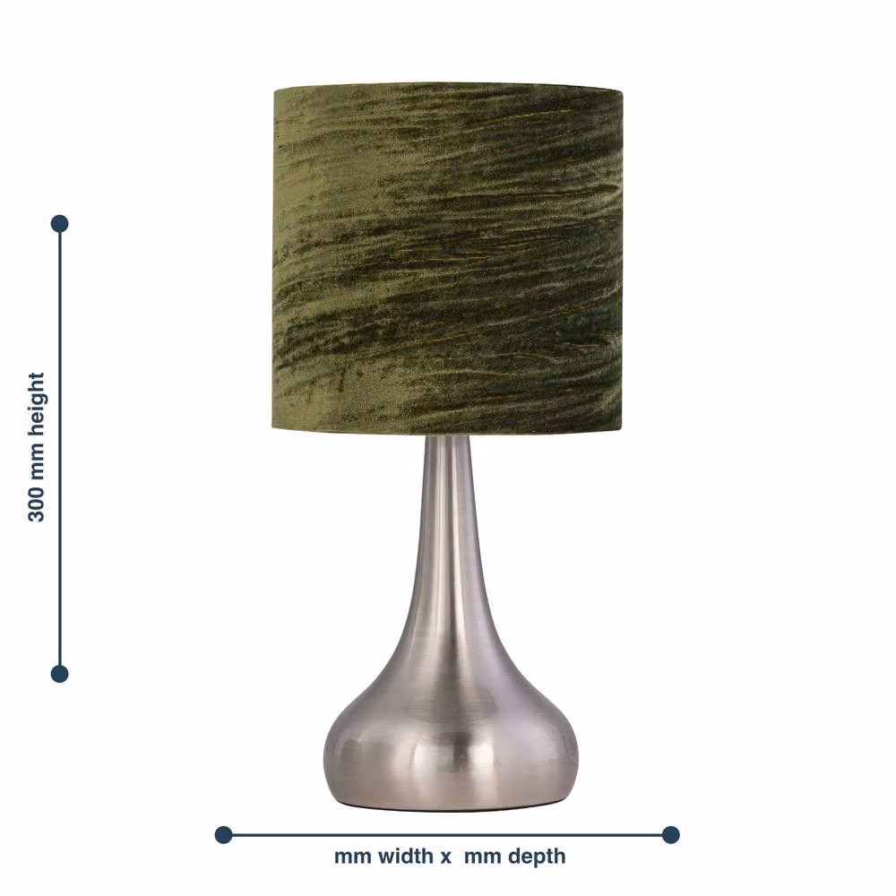 First Choice Lighting Romana Touch Table Lamp with Green Velvet Shade in Brushed Chrome – 5