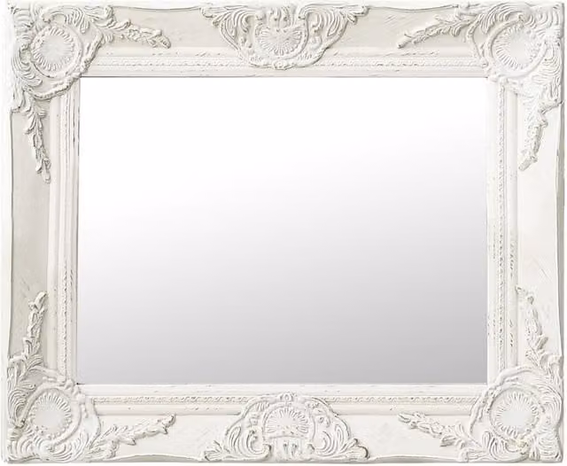 Berkfield Home Antique Baroque Style Rectangular Wall Mirror, White, W: 50 cm, H: 40 cm
