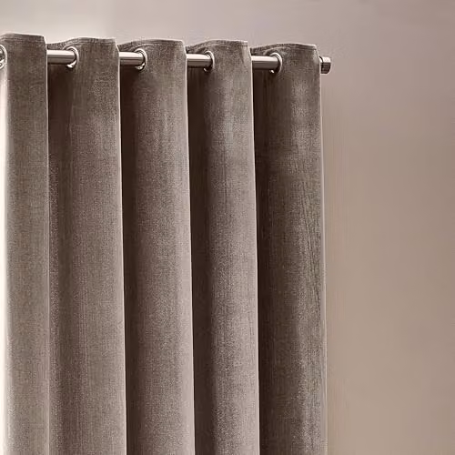 Riva Home Grey Beige Chenille Velvet Eyelet Curtains W: 168 cm, H: 137 cm – 3