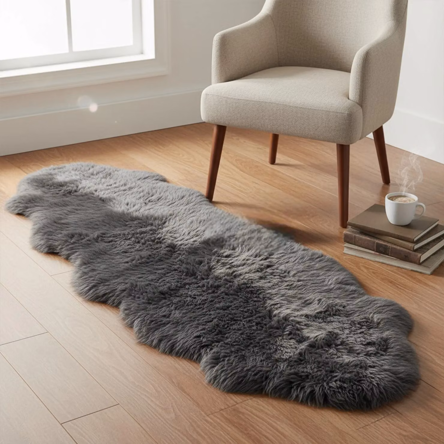 Infinity Leather Dark Grey Genuine Sheepskin Wool Rug, W/D: 180 x 60 cm – 2