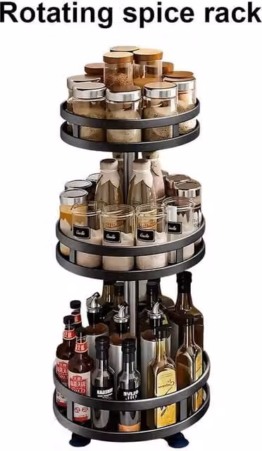 FLAVORA 3 Tier 360 Degree Rotating Metal Spice Rack in Black – 1
