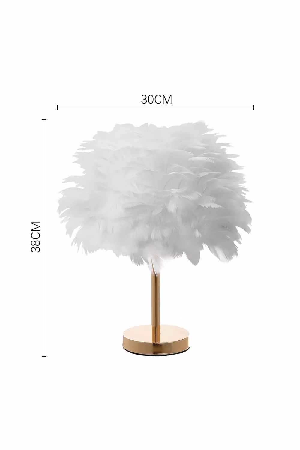 Living and Home Contemporary Feather Bedside Table Lamp in White with Gold/Brass Metal Accents H: 38 cm, W: 30 cm, D: 30 cm – 3