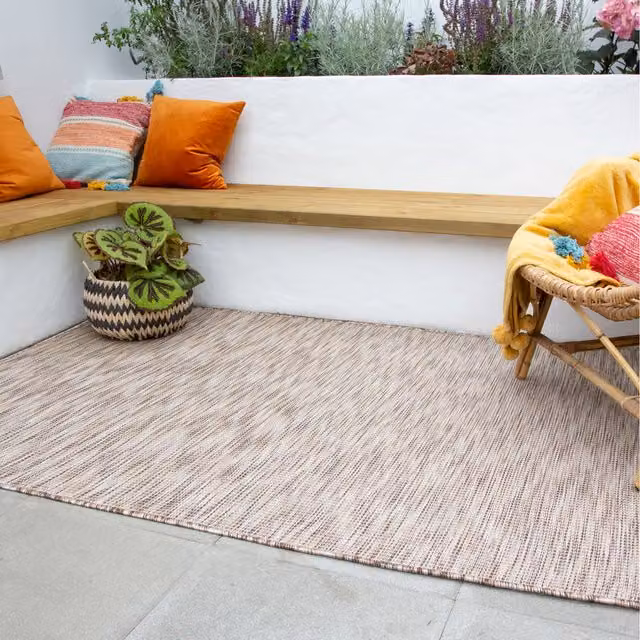 The Rug House Beige Flat Weave Polypropylene Indoor Outdoor Area Rug, W: 170 cm, D: 117 cm