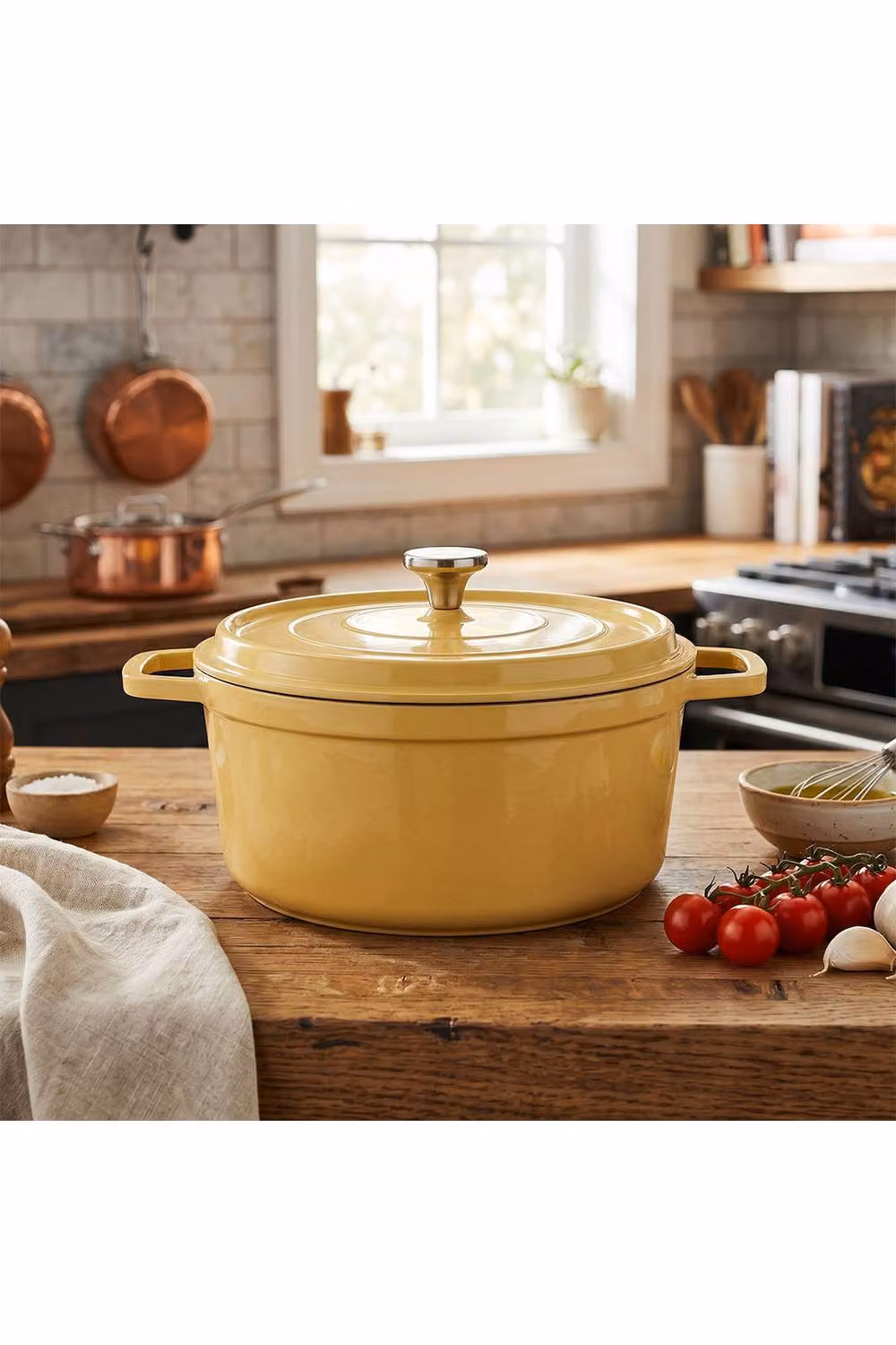 Living and Home Enamelled Cast Iron Dutch Oven with Lid and Dual Handles in Yellow, Small – 4