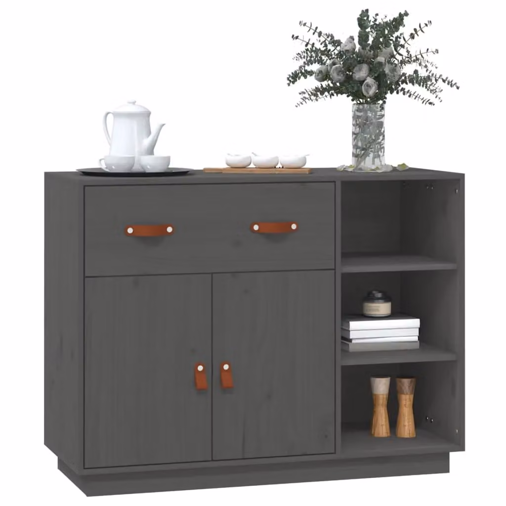 Berkfield Home Rustic Grey Solid Wood Pine Sideboard W/D/H: 98.5 x 40 x 75 cm – 3