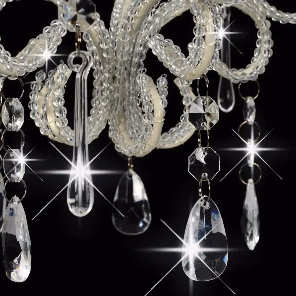 Berkfield Home Round White Crystal Glass Ceiling Lamp with E14 Bulb Holder – 3