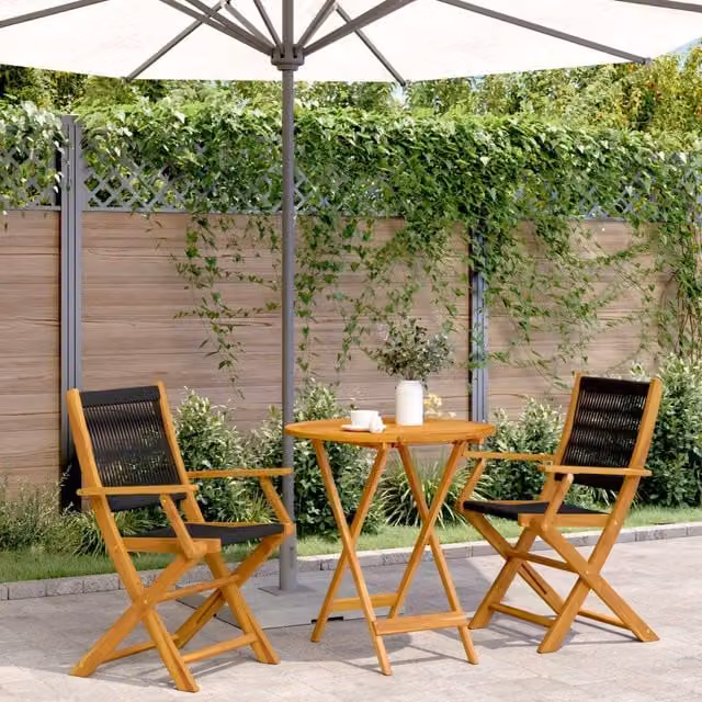 Berkfield Home 3 Piece Bistro Set in Black Polypropylene and Acacia Wood – 1