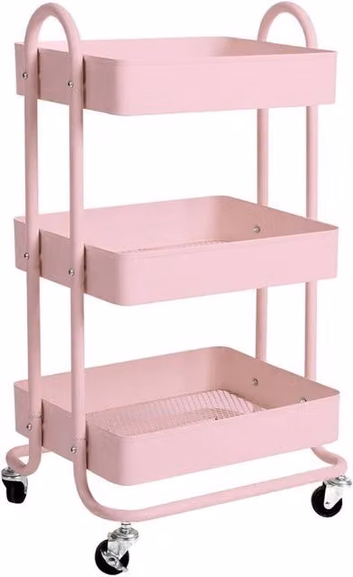 EONLION 3-Tier Metal Kitchen Trolley Cart Organiser in Pink – 1