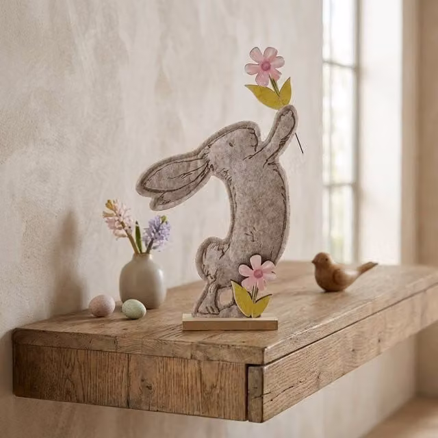 Garden Greatness Multicolour Springtime Floral Felt Rabbit Tabletop Decoration