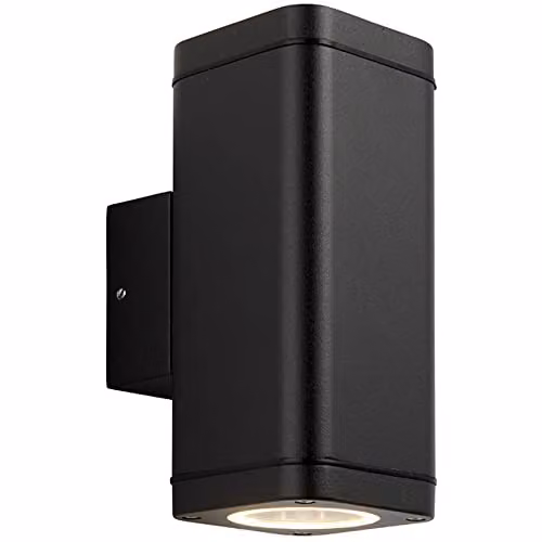 Loops Modern Up & Down Outdoor Wall Light in Black with Transparent Glass Diffuser