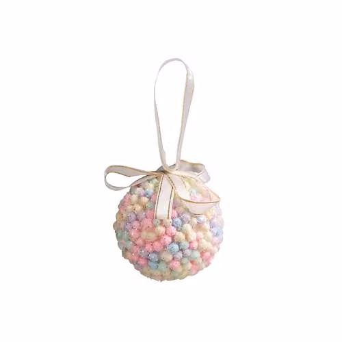Melody Maison Set of 3 Multicoloured Pastel Bead Christmas Baubles in Pink, Diameter: 8 cm – 4