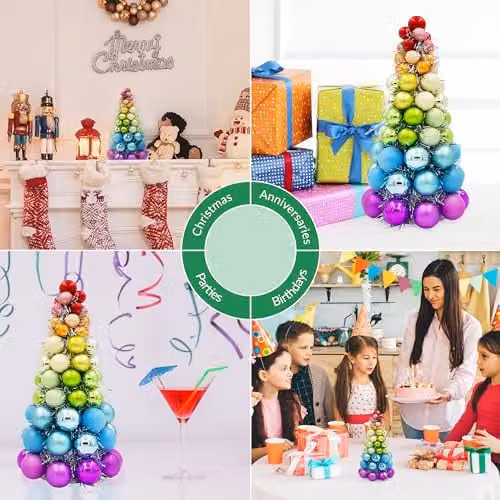 The Christmas Workshop Rainbow Bauble Table Tree, Multicolour Shatterproof Plastic Decoration, H 41 cm x W 20 cm – 3