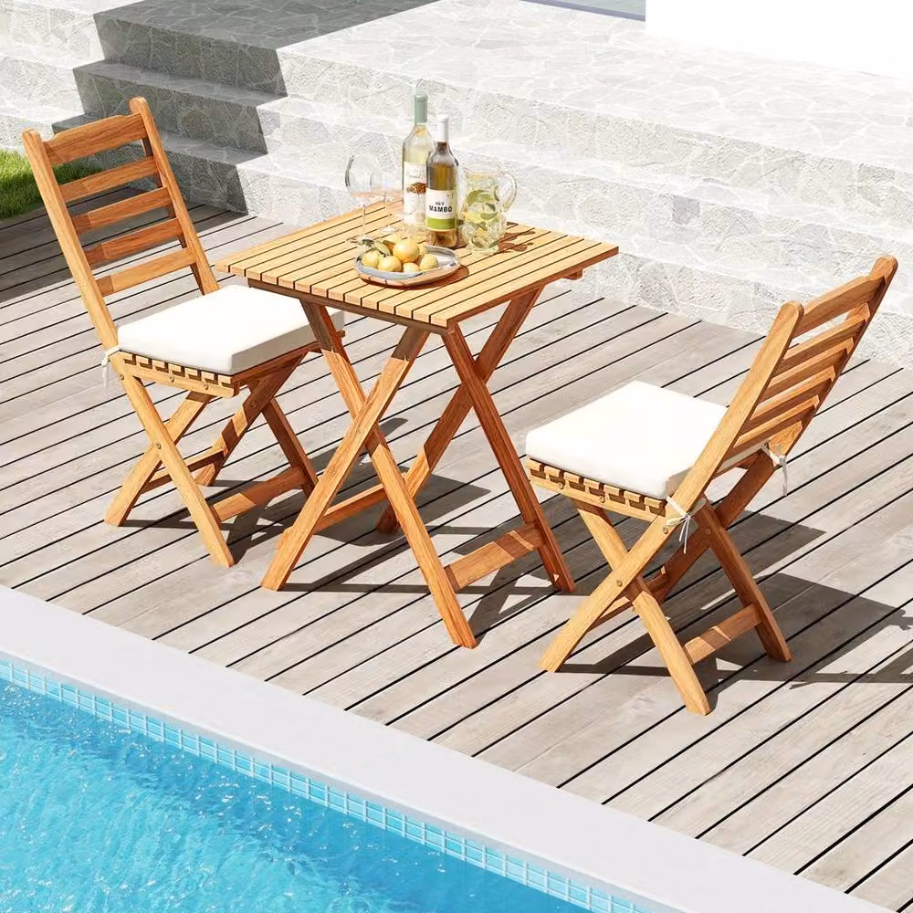Kelvenix 3 Piece Acacia Wood Bistro Set in Natural Brown – 3