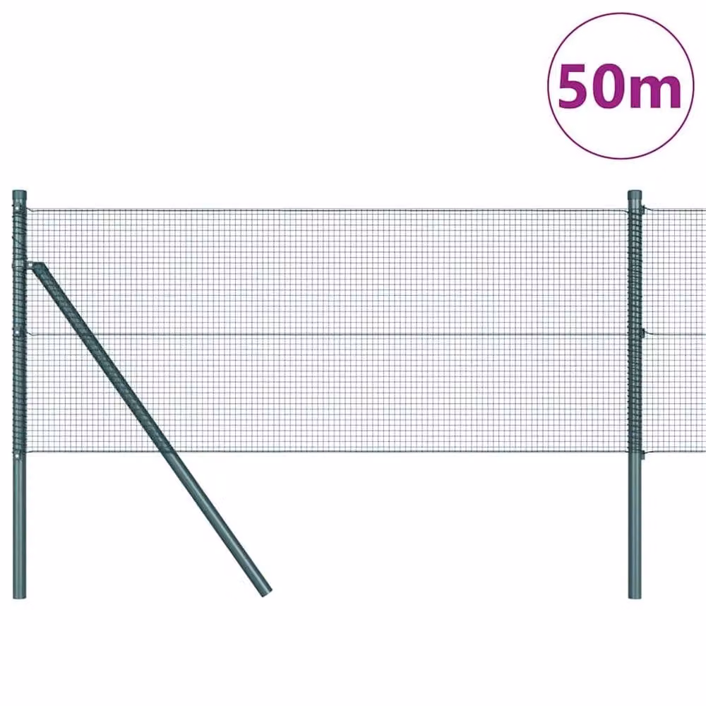 Berkfield Home Green Powder-Coated Steel Welded Wire Fence with 13 Posts, W: 0.8 m, L: 50 m – 2