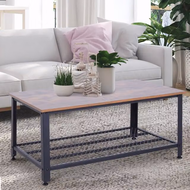HOMCOM 2 Tier Industrial Style Wooden Coffee Table in Brown