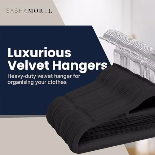 Sasha Morel 50 Pack Non-Slip Velvet Coat Hangers with Tie Organiser and Swivel Hooks, Pink and Black – 4