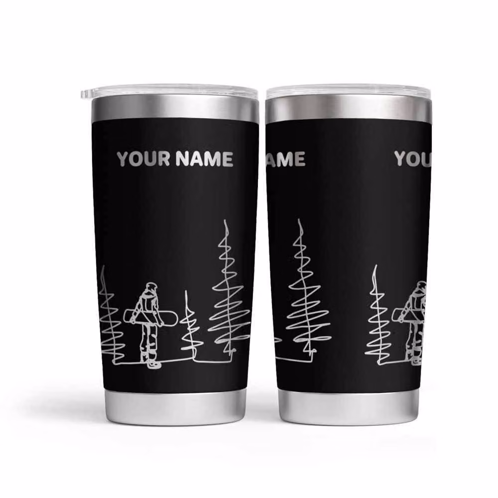Bad Zebedee Personalised Snowboarder Engraved Thermal Tumbler in Black, 500ml – 3