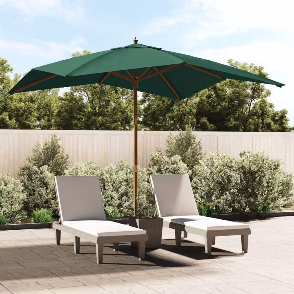 Berkfield Home Garden Parasol with Wooden Pole, Green, W/D/H: 300 x 300 x 273 cm – 2