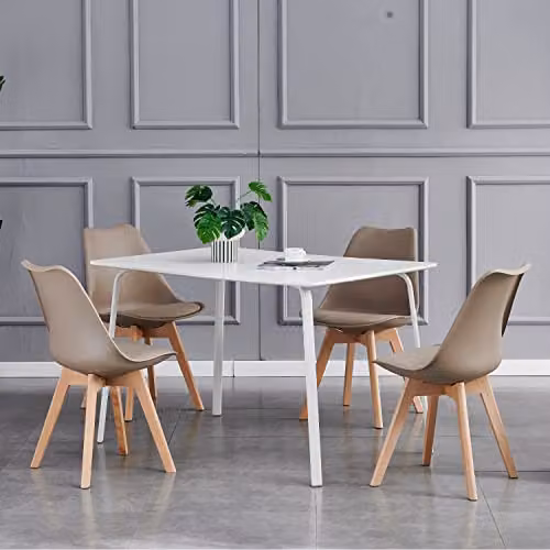 MCC Direct Set of 4 Eva Retro Dining Chairs with Wooden Legs in Brown – 2