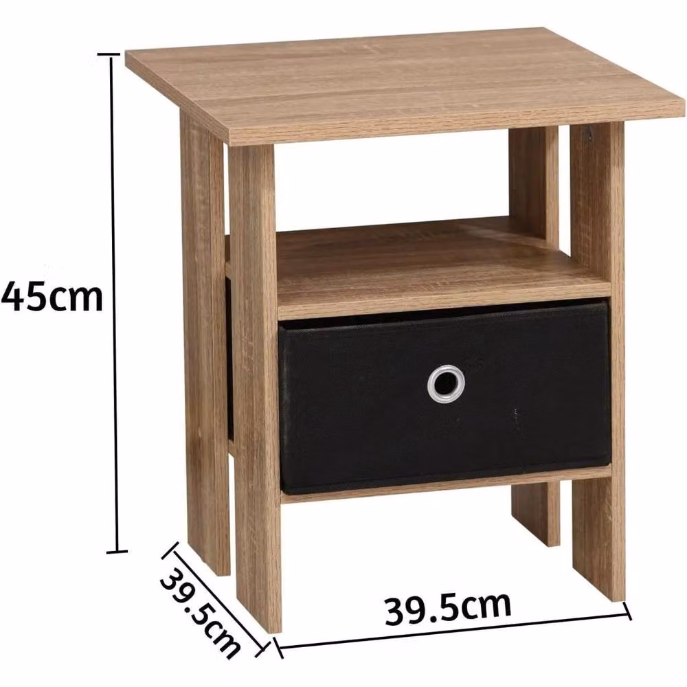 Kelvenix Side Table with Black Basket in Oak Finish, Brown – 2